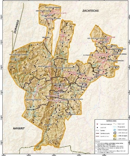 Mapa del norte de Jalisco